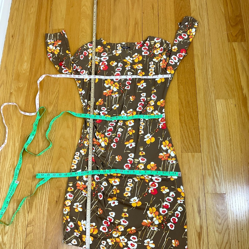 J. McLaughlin Dress Jersey Knit Brown Yellow Floral (L) - Picture 7 of 8
